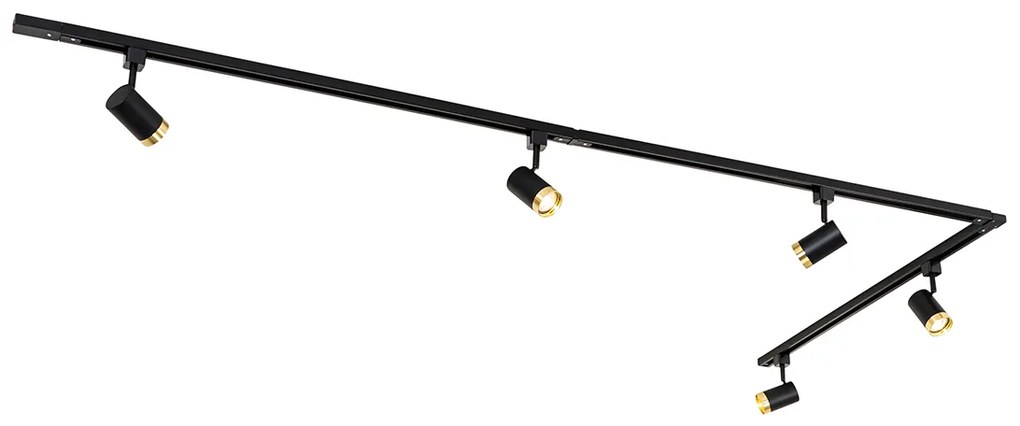 Modern railsysteem met 5 spots zwart goud 1-fase  - Iconic Jeana