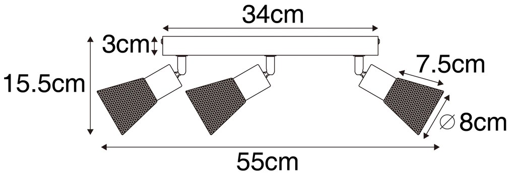 Industriële spot zwart met hout 3-lichts - Kristina