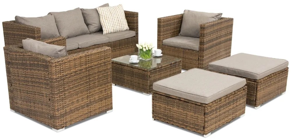 Roma Coffee 5 + 2 Tuinpunt bruin technorattan tuinmeubelen