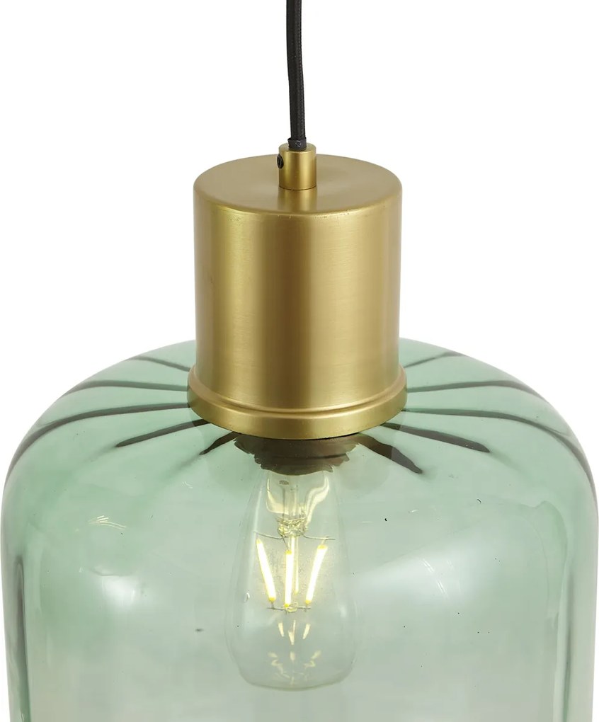 Hotel Chique hanglamp messing met blauw en groen glas 5-lichts - Qara