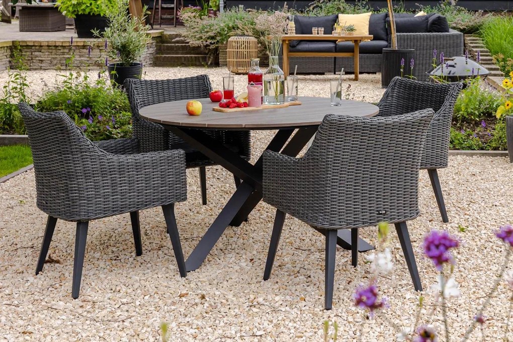 Tuinset Ronde Tuintafel 125 cm Rope Grijs 4 personen Taste Athena/Ancona