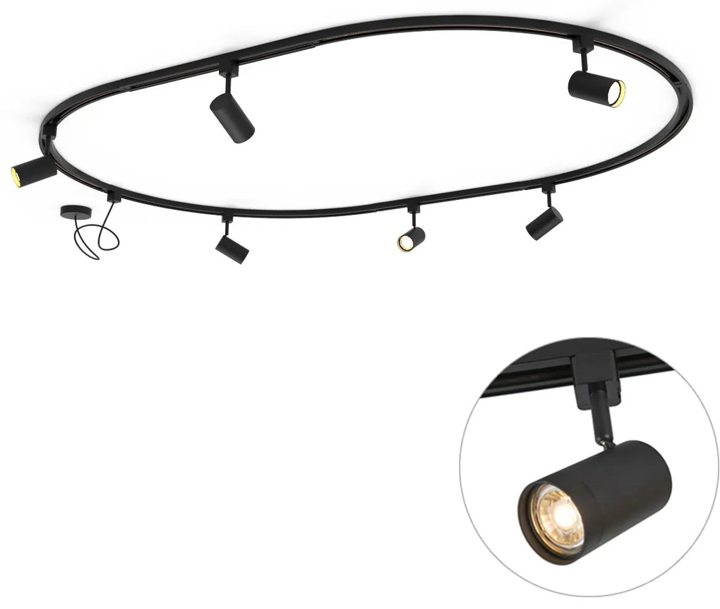 Modern railsysteem met 6 spots zwart 1-fase ovaal 100cm - Iconic Jeana