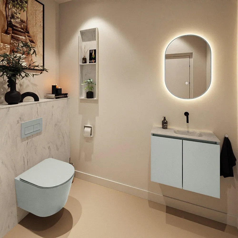 Mondiaz Ture DLux toiletmeubel 60cm greey met wastafel opalo rechts zonder kraangat