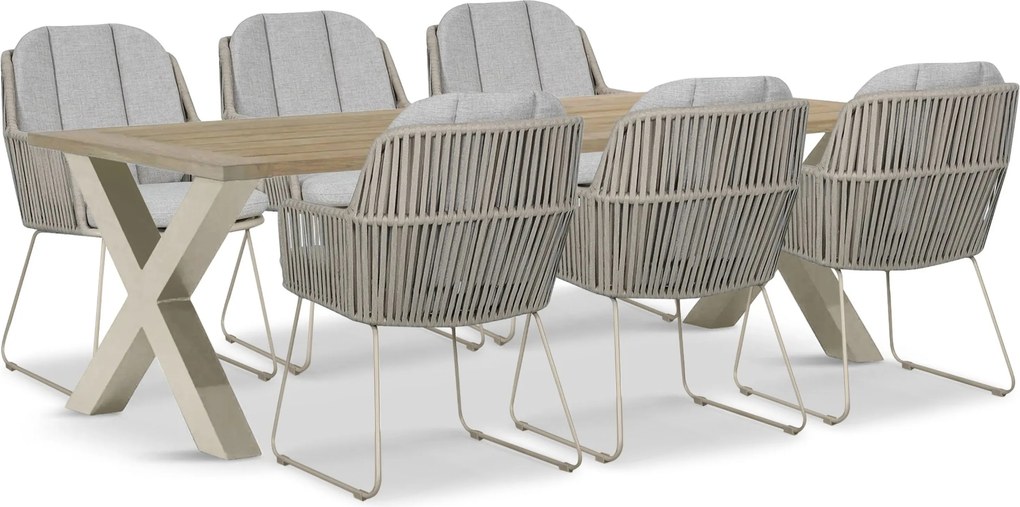 Tuinset 6 personen 240 cm Rope Taupe Domani Furniture Trivento/Cardiff