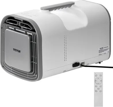 VEVOR draagbare airconditioner, 4250 BTU, 3-snelheden airconditioner met 24-uurs timer, koeler, instelbaar van 16-32 °C, AC/DC-compatibel, voor kamperen, camper of thuisgebruik, 510 x 270 x 315 mm