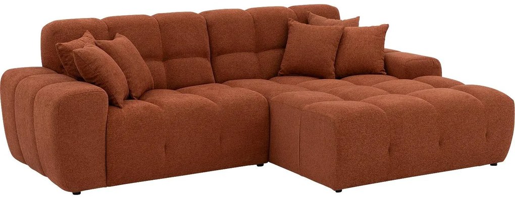 Goossens Excellent Bank Kubus - 30 X 30 Cm Stiksel bruin, stof, 1,5-zits, modern design met chaise longue rechts