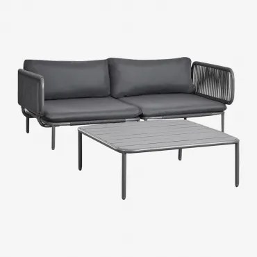 Tuinset Met Modulaire 2-delige Bank Met 2 Hoekfauteuils En Salontafel Roubly Grijs – Grafiet - Sklum