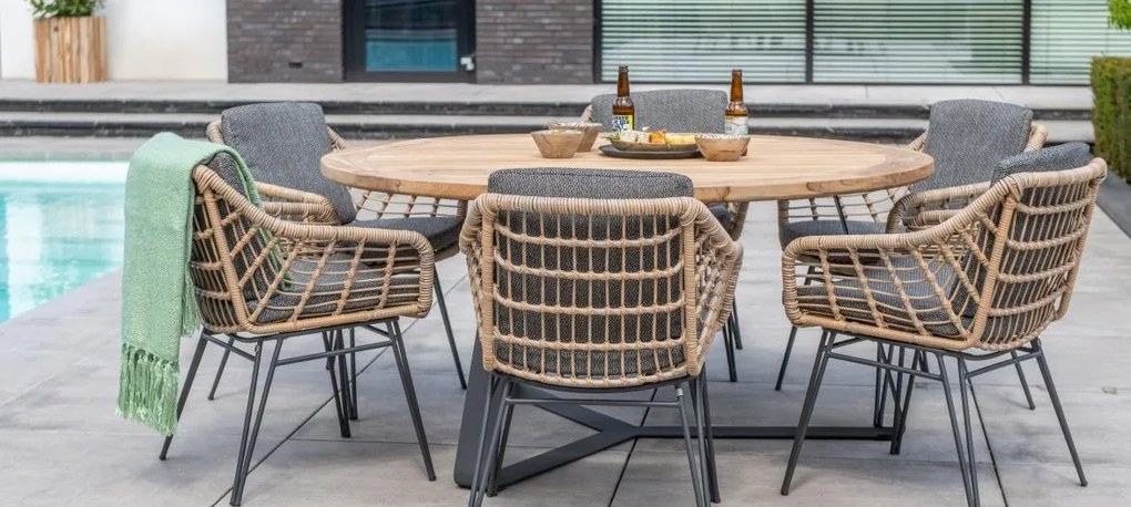 4 Seasons Outdoor Cottage eetset met basso tafel Ø 160 cm      taupe weerbestendig