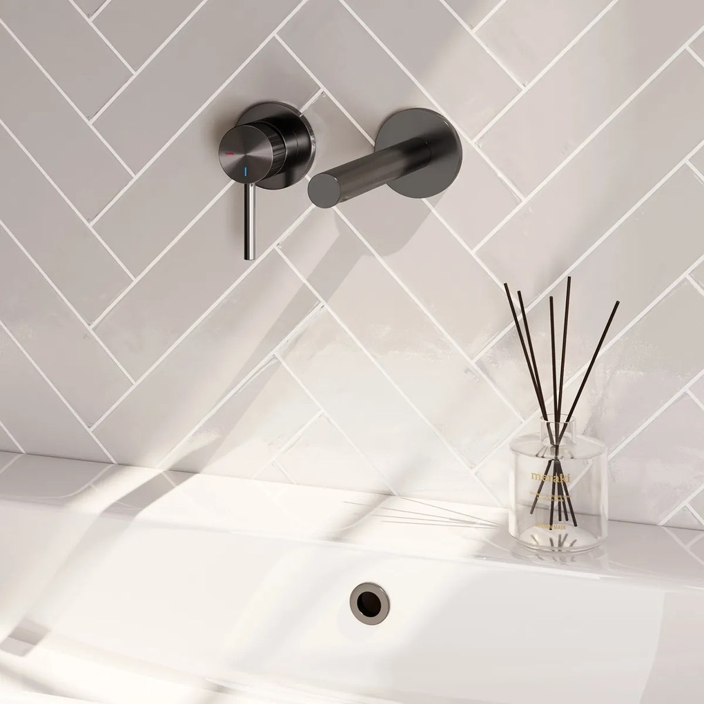 Brauer Stripe inbouw wastafelkraan ColdStart met rechte uitloop en rozetten model A2 gunmetal geborsteld PVD