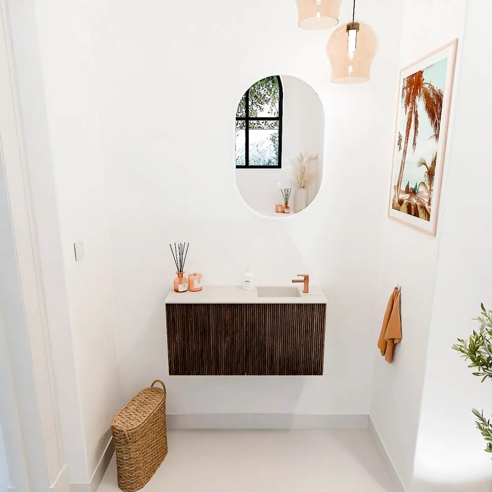 Mondiaz Joya DLux 80cm toiletmeubel walnut met wastafel faye rechts 1 kraangat meli