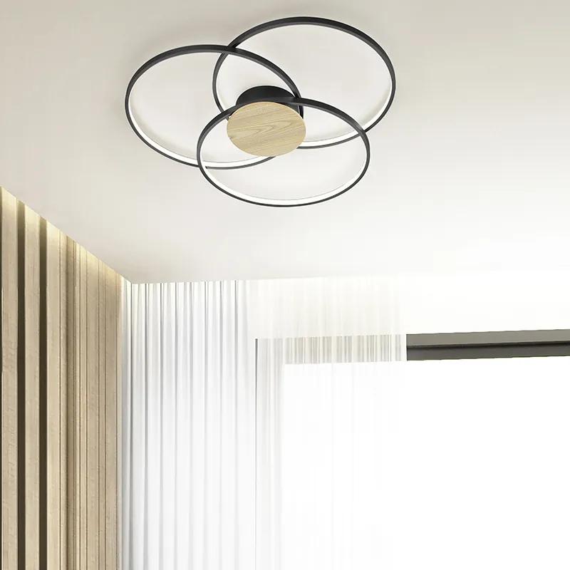 Plafondlamp zwart 90 cm incl. LED 3-staps dimbaar - Amal Modern rond Binnenverlichting Lamp