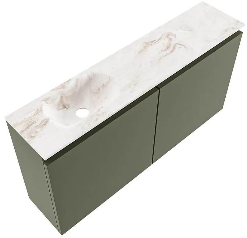 Mondiaz Ture DLux toiletmeubel 100cm army met wastafel frappe links met kraangat