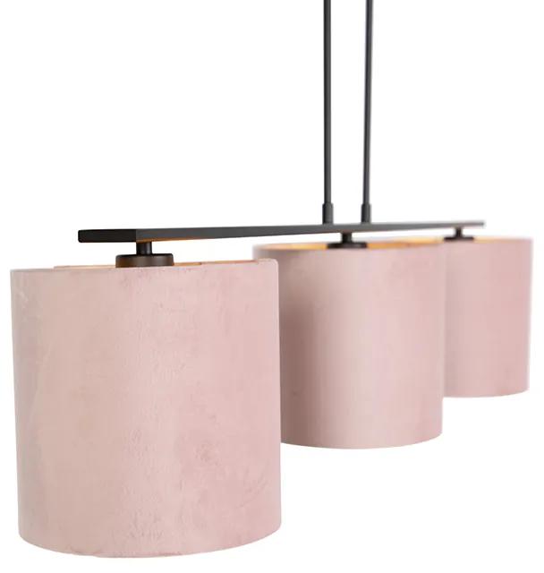 Stoffen Eettafel / Eetkamer Hanglamp met velours kappen roze met goud 20cm - Combi 3 Deluxe Klassiek / Antiek E27 rond Binnenverlichting Lamp