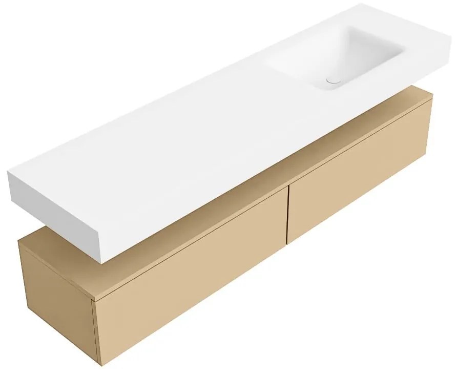 Zaro Alan badmeubel 180cm sand 2 lades met vrijhangende wastafel cloud rechts zonder kraangat talc