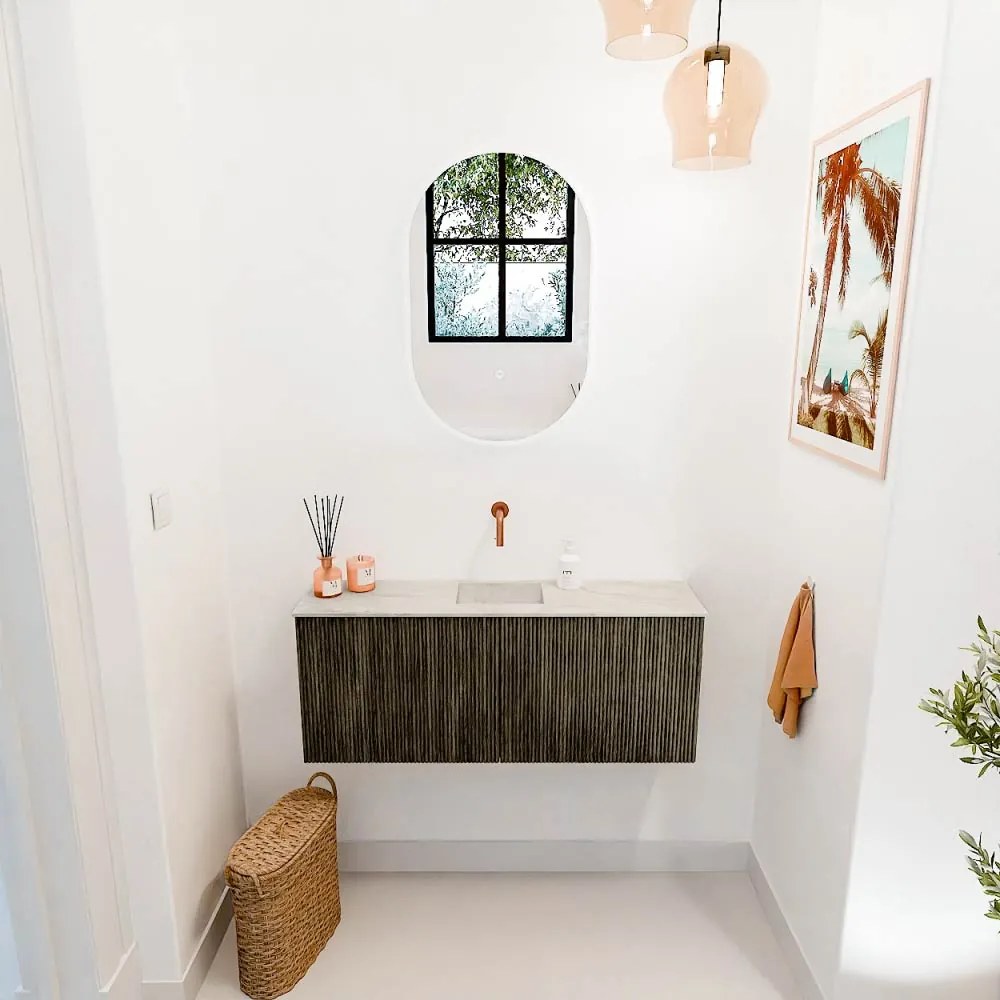 Mondiaz Joya DLux 100cm toiletmeubel shadow met wastafel faye midden zonder kraangat ostra
