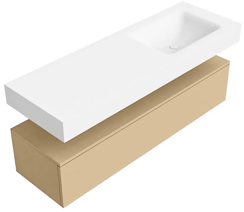 Zaro Alan badmeubel 140cm sand 1 lade met vrijhangende wastafel cloud rechts 1 kraangat talc