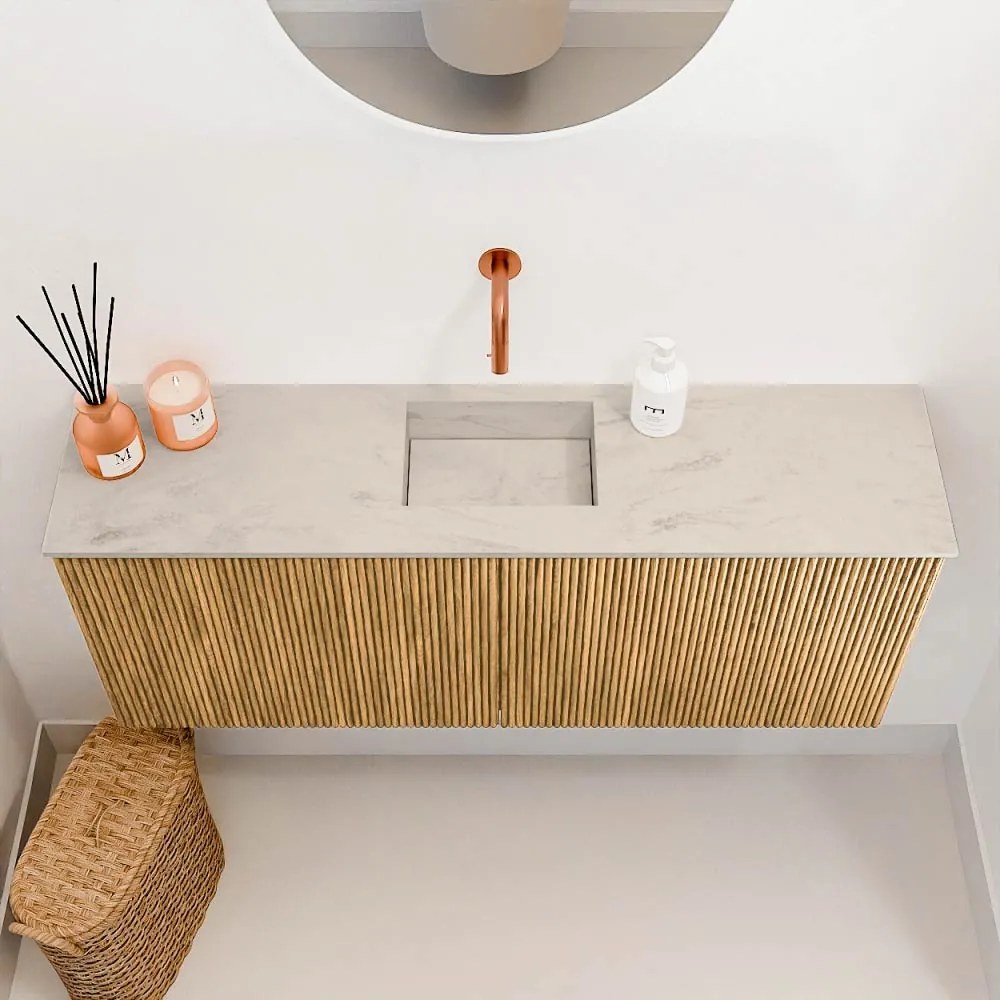 Mondiaz Joya DLux 100cm toiletmeubel oak met wastafel faye midden zonder kraangat opalo