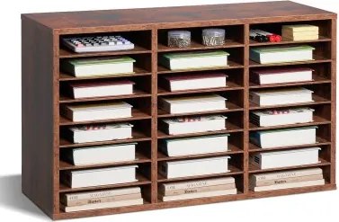 VEVOR Literatuur Organizer Documentenbak met 24 compartimenten en verwijderbare planken, Bestandssorteerder Brievenbak Documentenopslag Gemaakt van hout, spaanplaat, Opbergruimte voor Kantoor Klaslokaal Donkerbruin