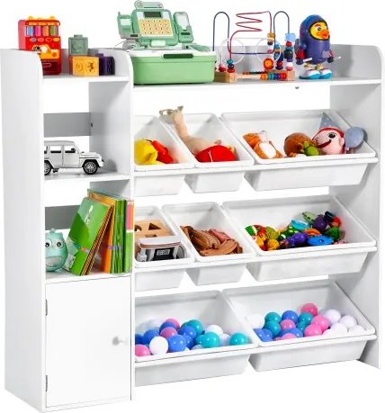 VEVOR Speelgoed Opbergkast, Speelgoedplank, 4-laags Multifunctionele Opbergkast met 8 Flexibele Plastic Bakken, Kast voor Slaapkamer, Klaslokaal, Kinderkamer, Wit