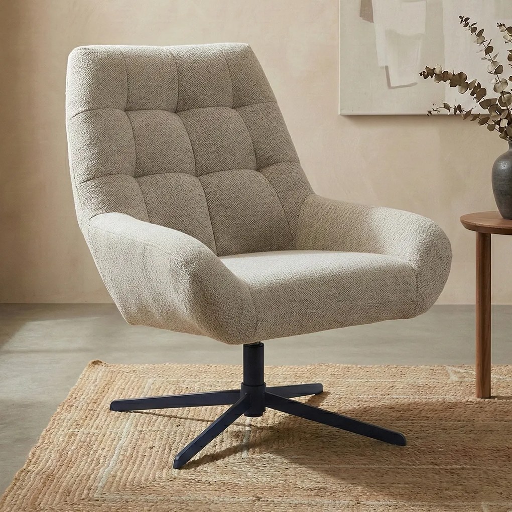 Draaibare Fauteuil Beige Boucle
