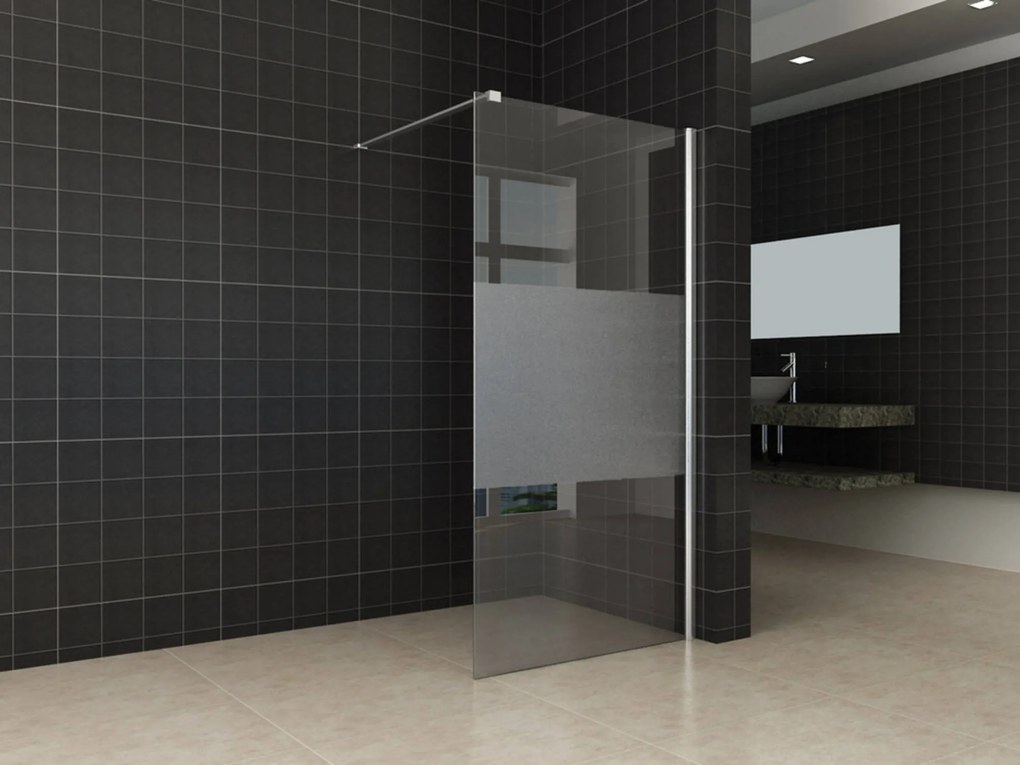 Saqu Splash inloopdouche met chroom muurprofiel 90x200cm Nanoglas semi-gesatineerd