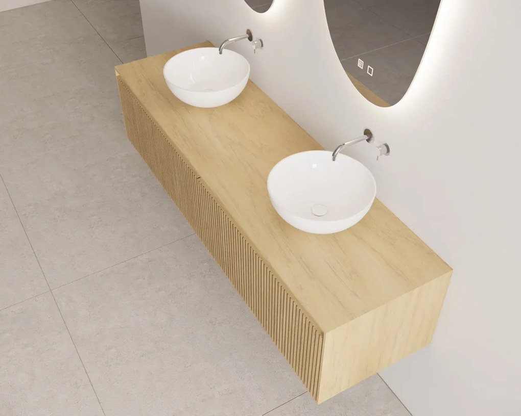 Gliss Design Timotheus badmeubel met 2 lades en ribbelfront 180cm castle brown