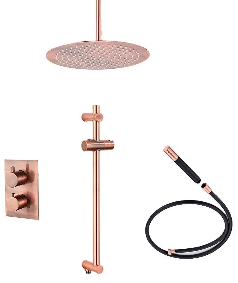 Saniclear Copper Pro inbouw regendouche 20cm met plafondarm en glijstang geborsteld koper