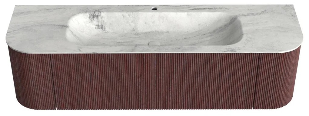 Mondiaz Kurve-dlux 160cm badmeubel ronding links/rechts ruby met 1 lade en 2 deuren en wastafel big medium midden 1 kraangat opalo