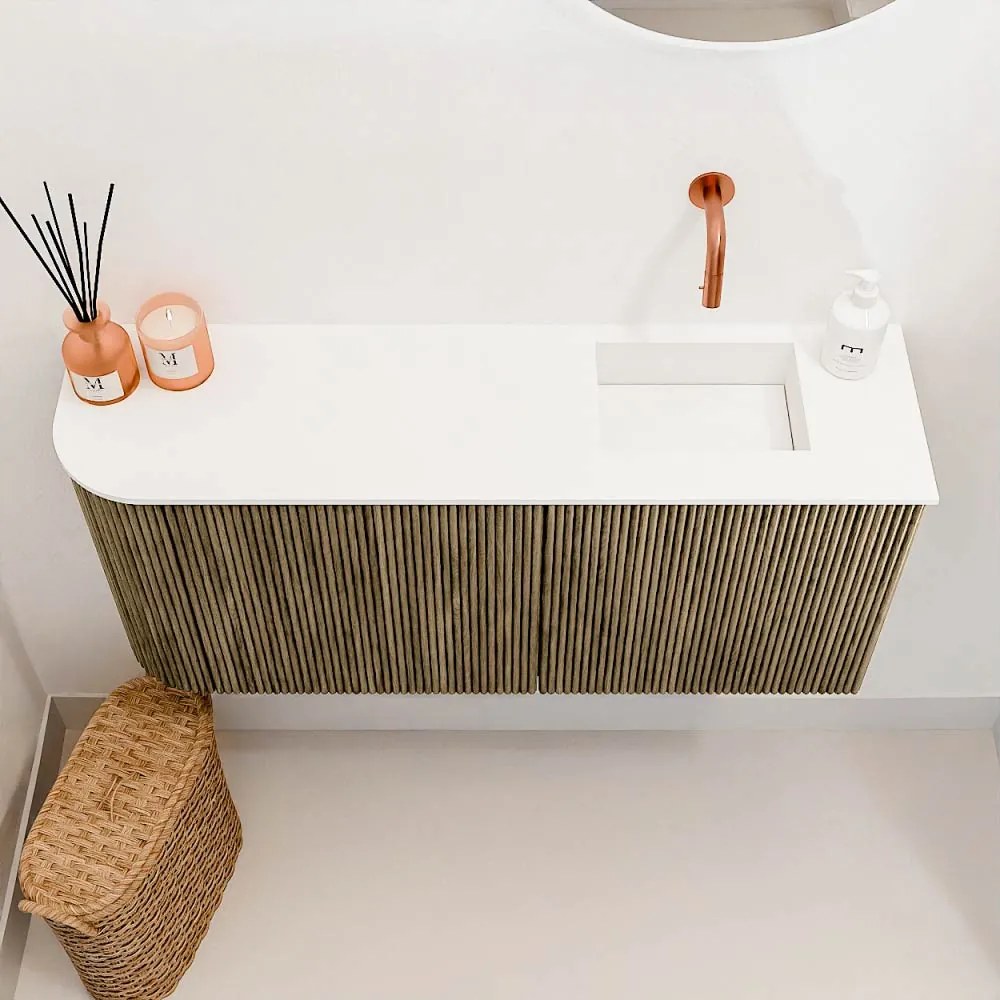 Mondiaz Joya 90cm toiletmeubel ronding links dusk met wastafel faye rechts zonder kraangat talc