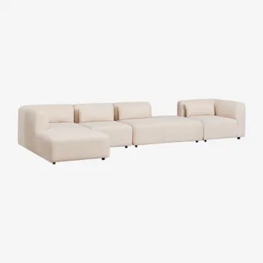 4-delige Modulaire Linker Chaise Longue Bank Met Divan Fogler Teddystof Crème Beige - Sklum