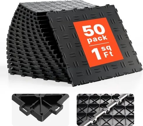 VEVOR Garagevloerbeslag, 305 x 305 x 13,4 mm, 50-delige industriële vloer, antislip dubbelzijdige getextureerde garagevloer, voor garages, kelders, reparatiewerkplaatsen, zwart