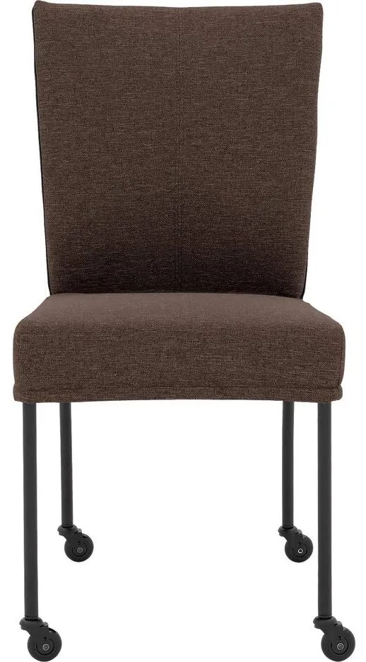 Goossens Eetkamerstoel Funk Zwarte Poten bruin stof leuning en Zwart skater wiel met zwarte kapmet wielen, modern design