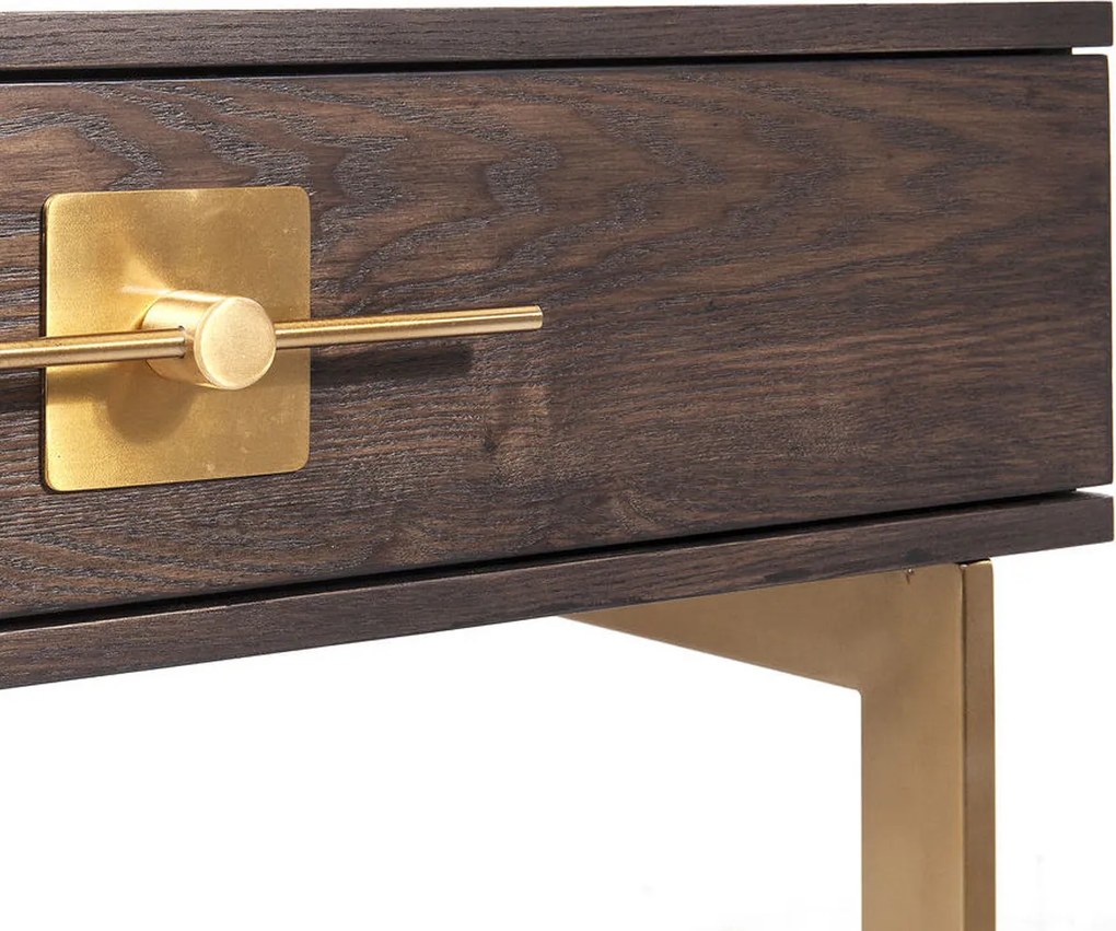 Bureau Donker Hout Met Messing - 138 X 60cm.
