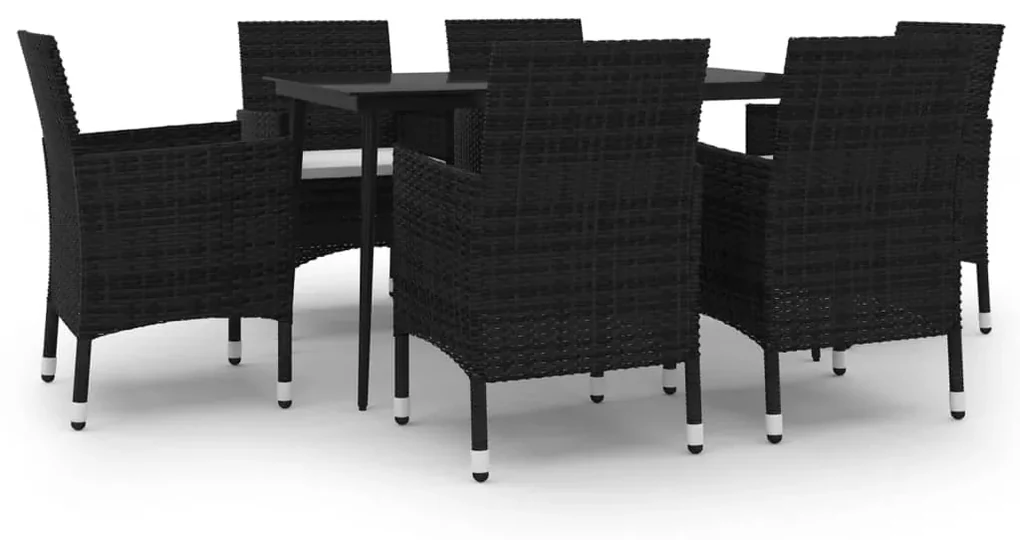 vidaXL 7-delige Tuinset met kussens poly rattan en glas