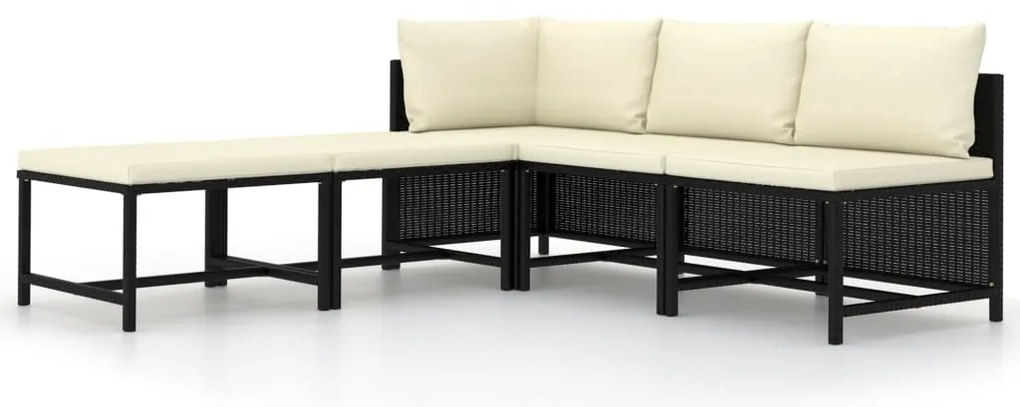 vidaXL 5-delige Loungeset met kussens poly rattan zwart