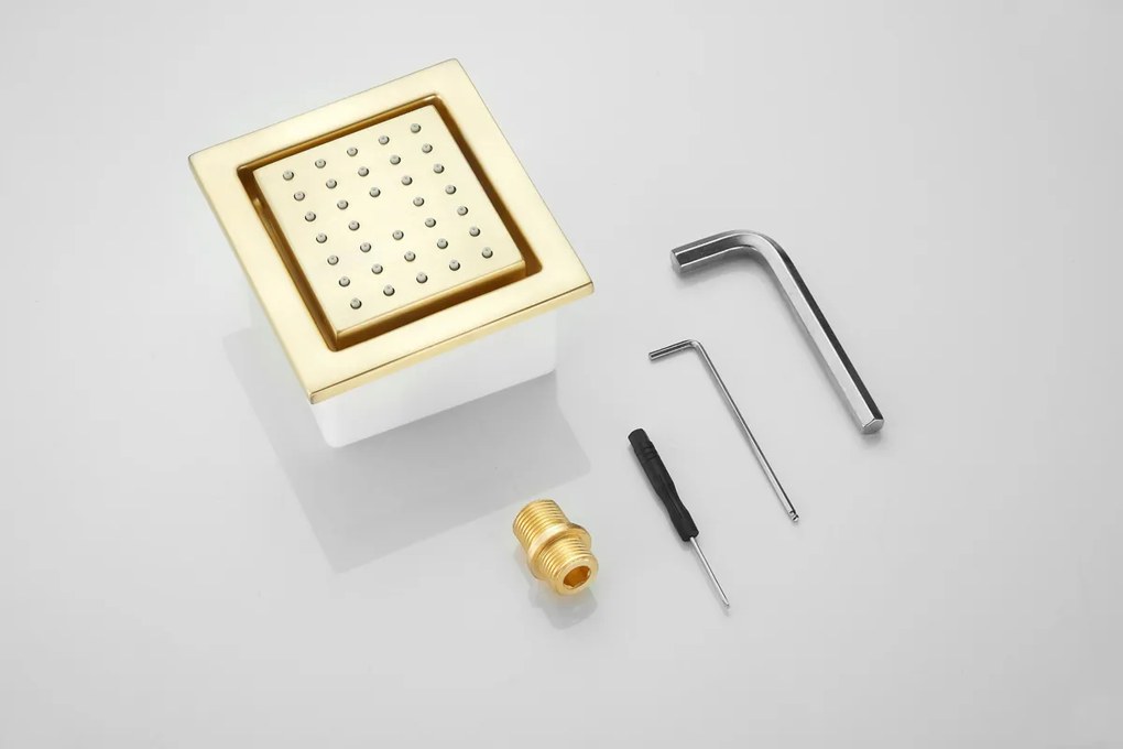 Saniclear Brass inbouwregendouche 20cm met vierkante massagejets en wandarm geborsteld messing - mat goud