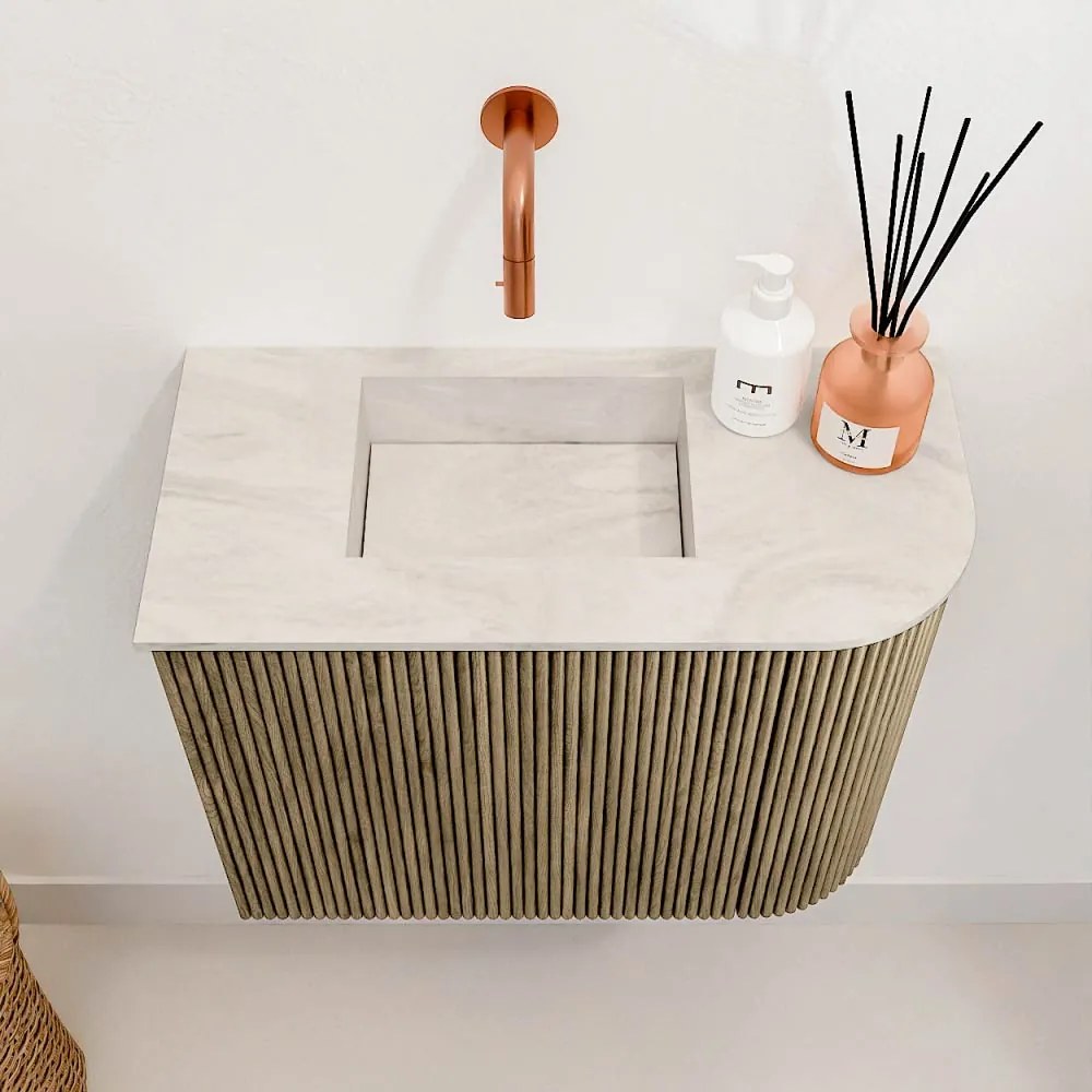 Mondiaz Joya DLux 50cm toiletmeubel ronding rechts dusk met wastafel faye links zonder kraangat ostra