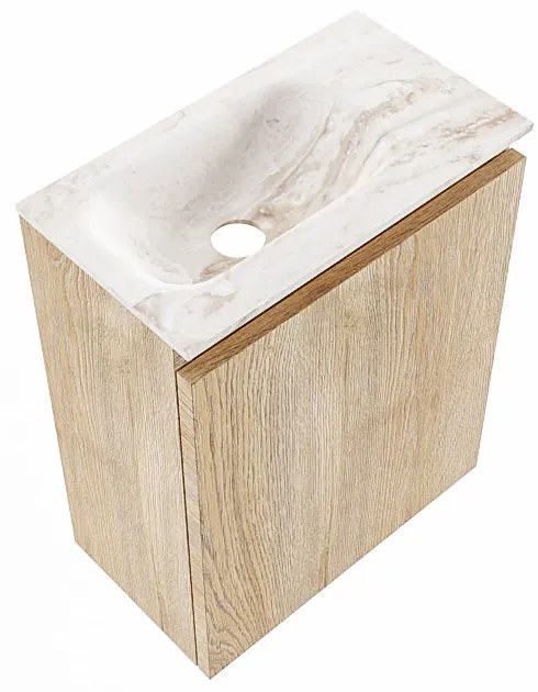 Mondiaz Ture DLux toiletmeubel 40cm washed oak met wastafel frappe links met kraangat