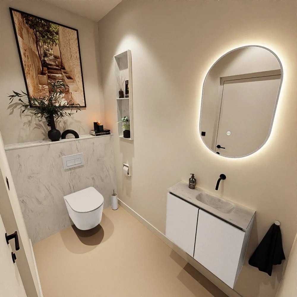 Mondiaz Ture DLux toiletmeubel 60cm linen met wastafel opalo rechts zonder kraangat