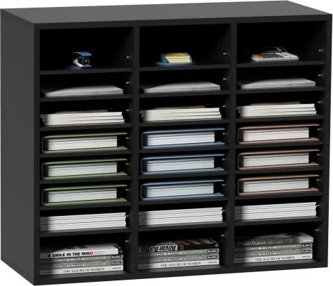 VEVOR Brievenbak Bureau-organizer 997 x 305 x 680 mm, 2,3–5,6 cm Verstelbaar A4 Stapelbaar Liggend, Papierbak, Opbergsysteem voor Bureau-archivering, Bak (Zwart, 3 x 8 Vakken)