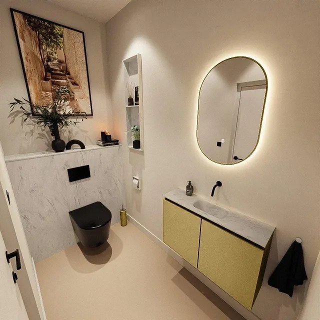 MONDIAZ TURE-DLUX 80cm toiletmeubel Oro. EDEN wastafel Opalo positie midden. Zonder kraangat. TUREDX80OROM0OPA