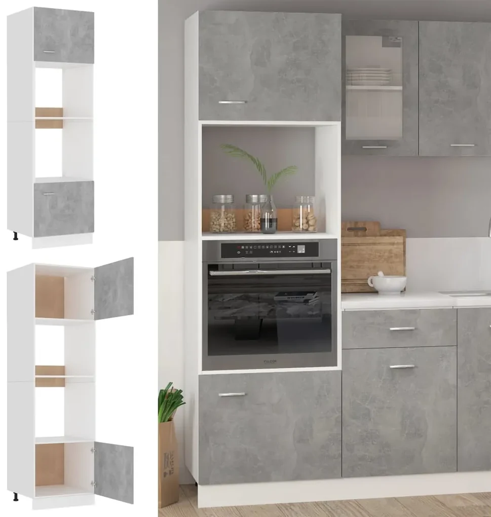 vidaXL Magnetronkast 60x57x207 cm spaanplaat betongrijs