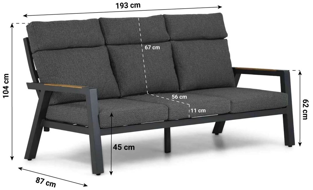 Stoel en Bank Loungeset 5 personen Aluminium/teak Grijs Lifestyle Garden Furniture Marseille