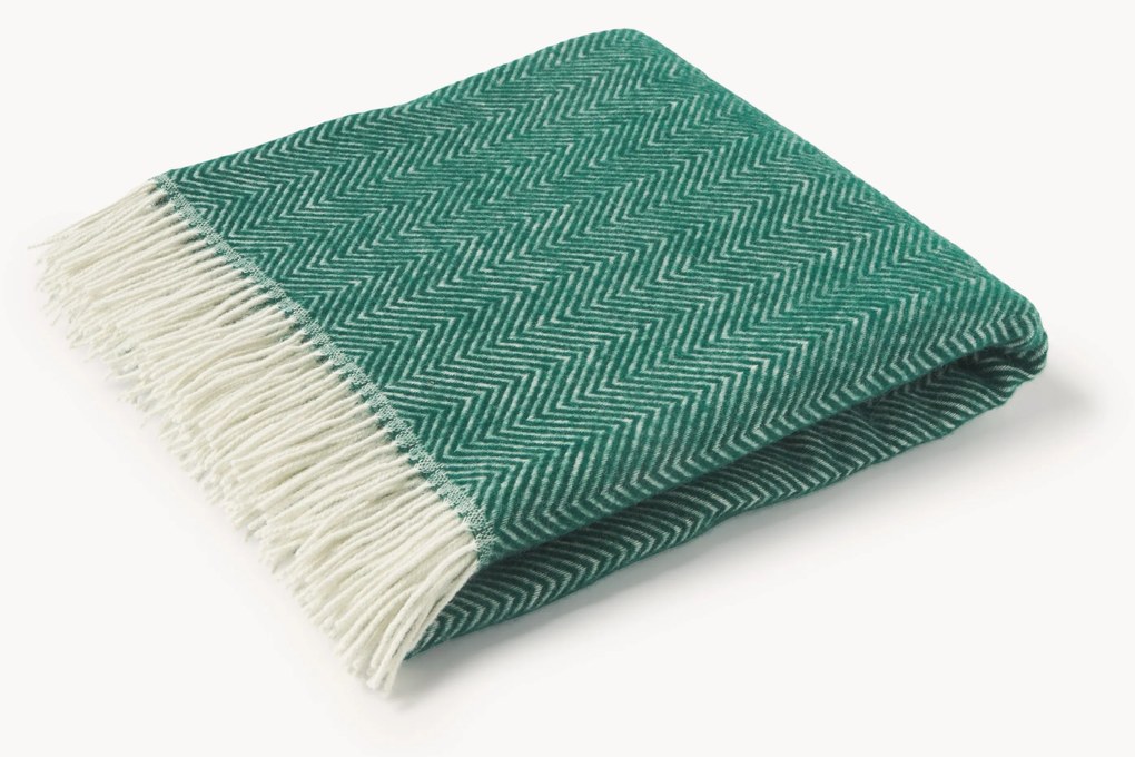 Wollen plaid Tyrol met visgraatpatroon en franjes