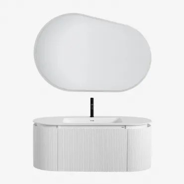 Carsone Houten Badkamermeubelset Met Geïntegreerde Wastafel Wit & Zonder Extra Eenheid & Ovaal Led En Anticondens 120x80 Cm Riben & Zwart - Sklum