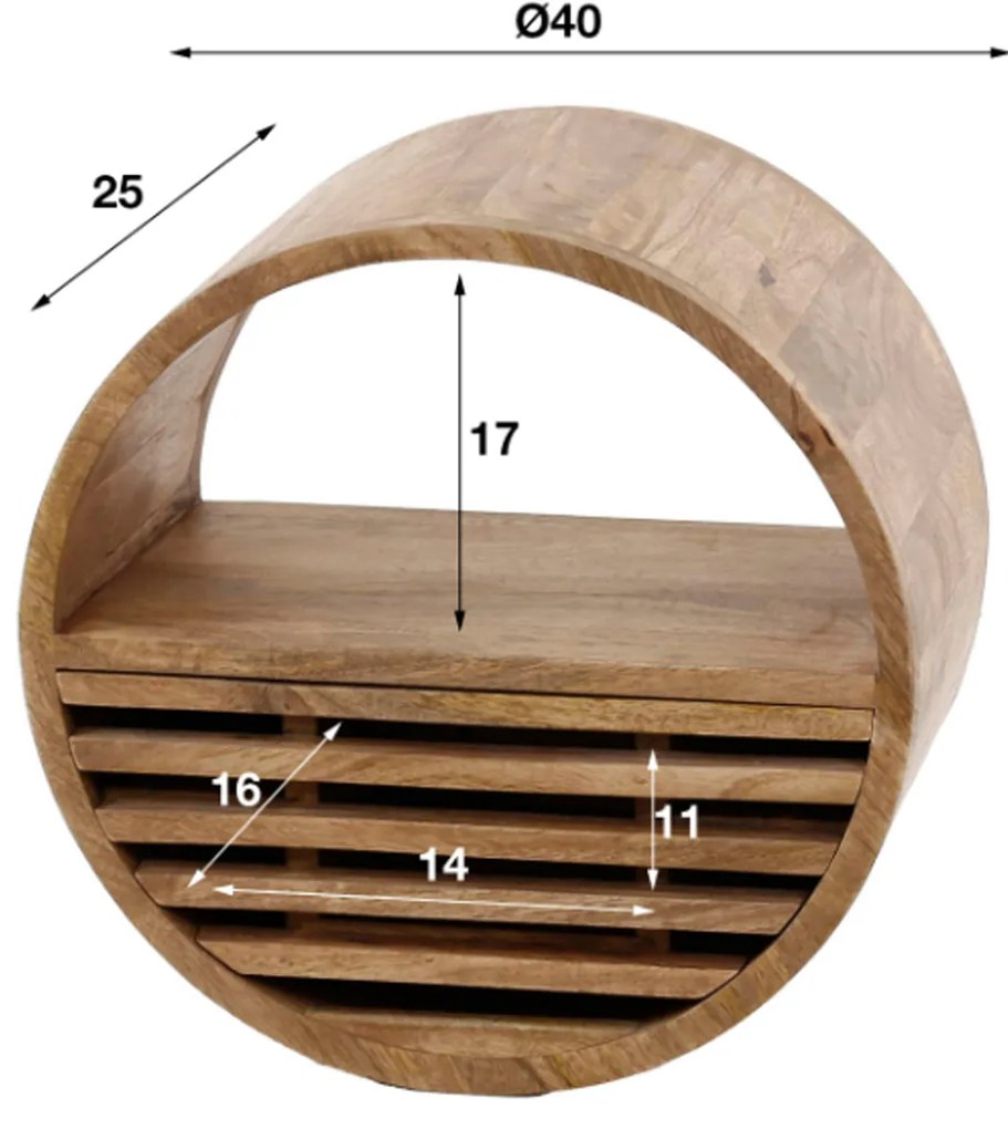 Houten Wandschap Met Lade Rond 40 Cm - 40x25x40cm.