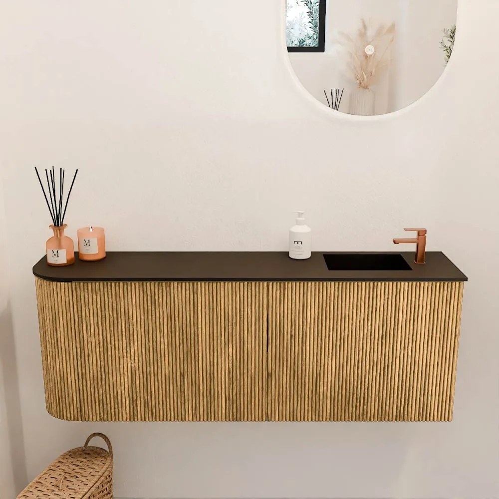 Mondiaz Joya 110cm toiletmeubel ronding links oak met wastafel faye rechts 1 kraangat urban