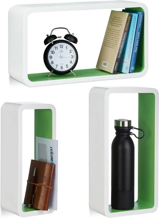 Wandplank set van 3 - XL boekenplank - zwevende wandboard - belastbare planken wit-groen