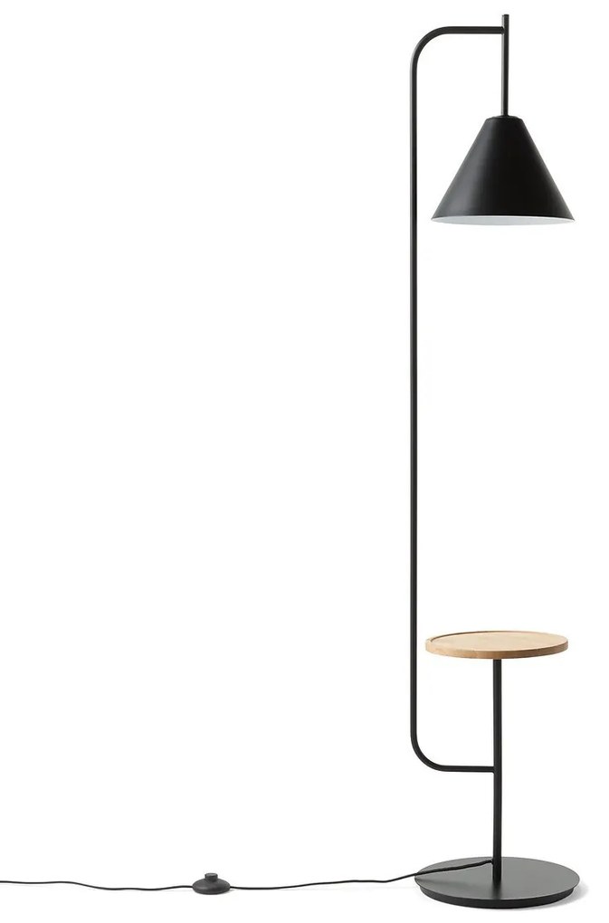 Voetlamp met legplank, metaal en hout, Mugli