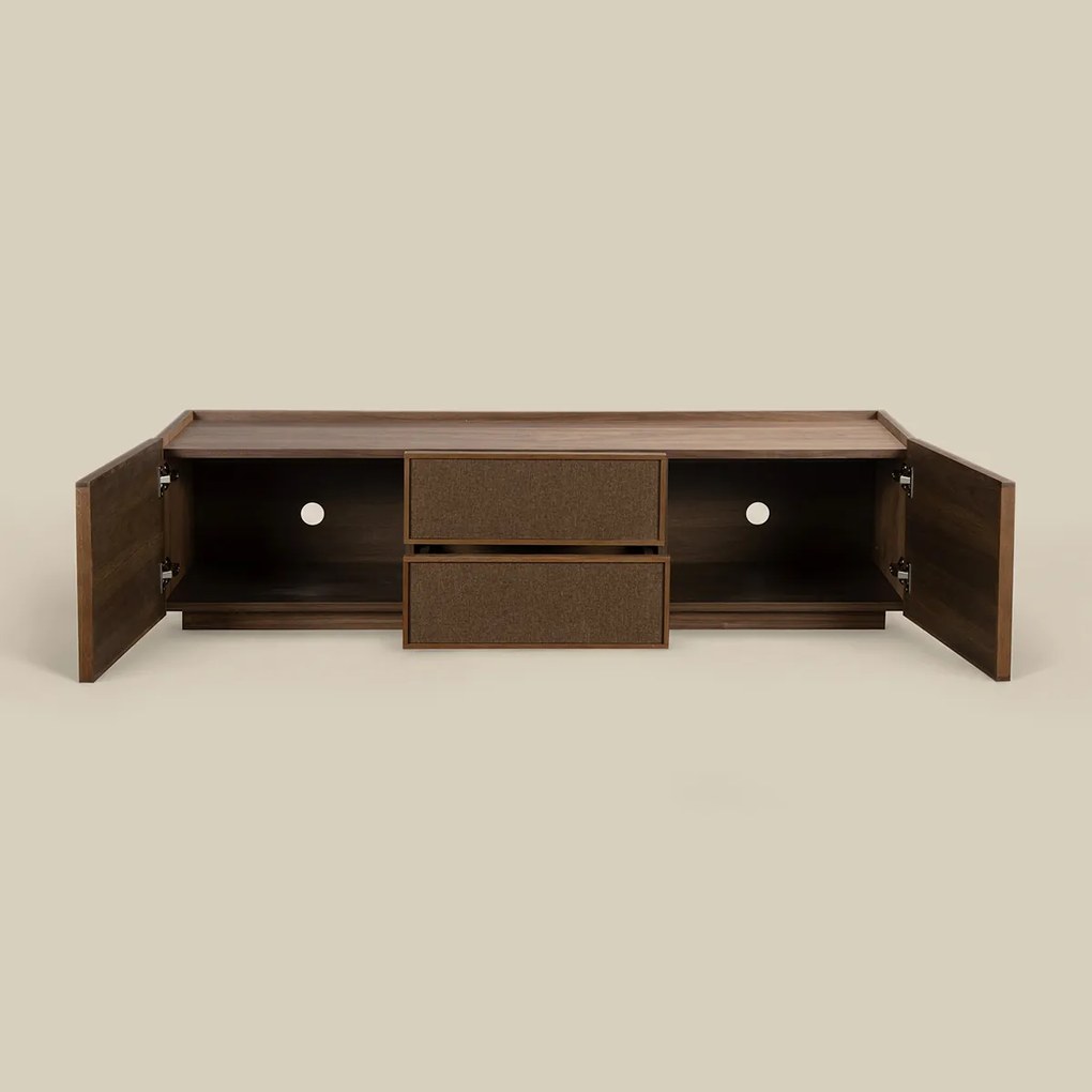 Tv-meubel Walnoot Met Stoffen Deuren 150 Cm - 150x40x40cm.